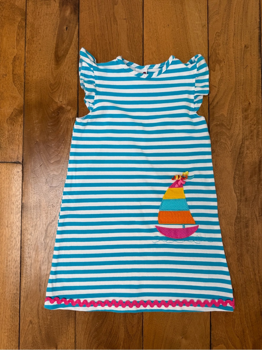 Bailey Boys Sailboat Appliqué Stripe Knit Dress Size 6 EUC Coastal Nautical